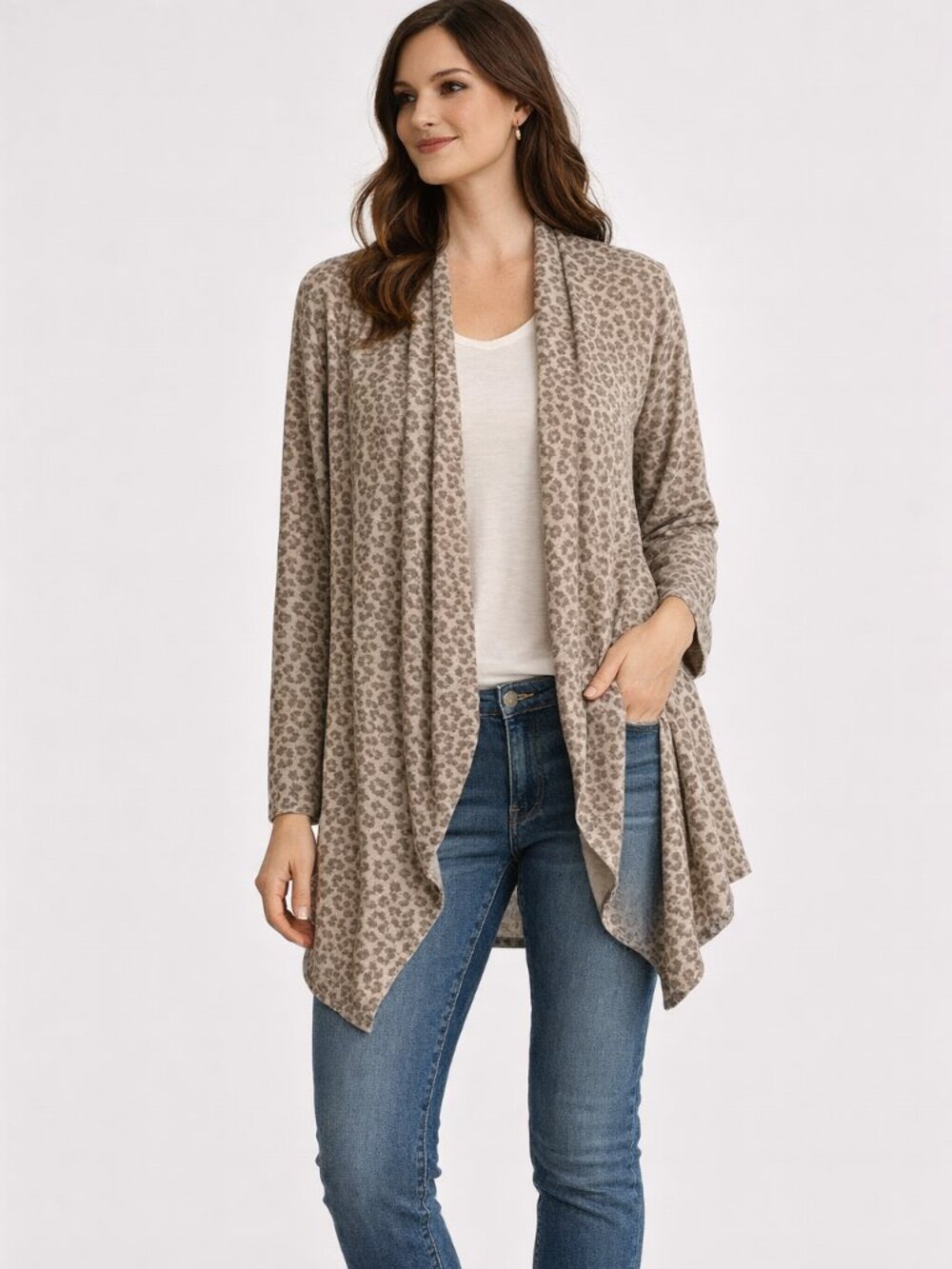 Wandering Dreams Animal Print Cardigan Grey Size M Flowy Warm